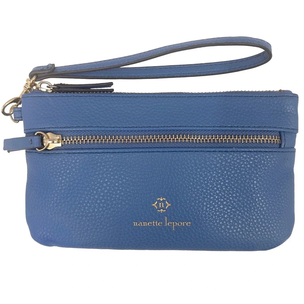 Nanette Lepore Womens Wristlet Periwinkle Cornflower Blue Vegan Zip Pouch 8in